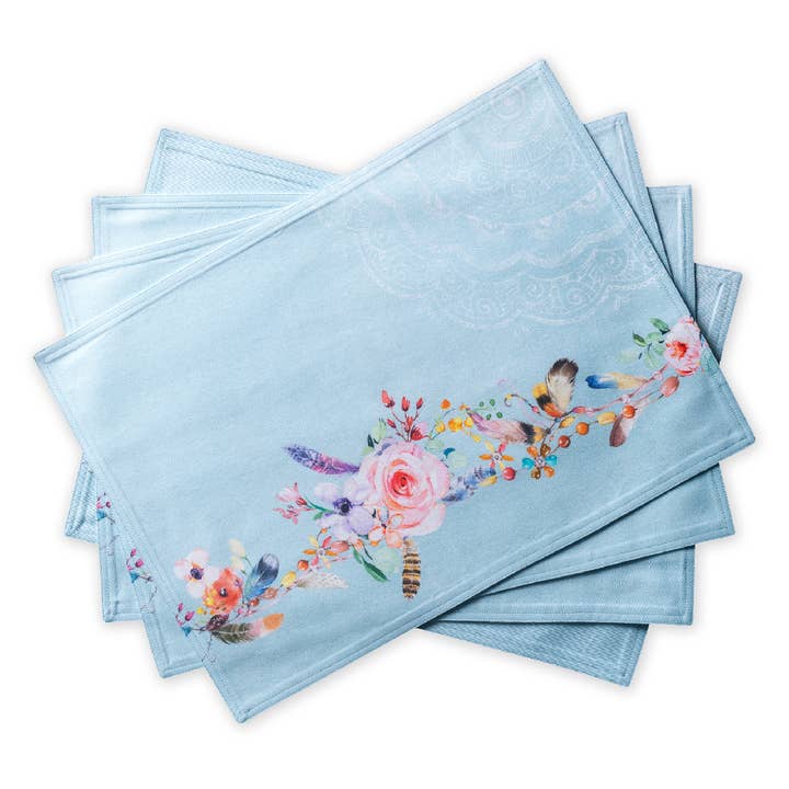 Placemats 100% Cotton 13" x 19" - Set of 4 - Ibiza - Blue for wholesale by Maison d'Hermine - Design in Every Thread