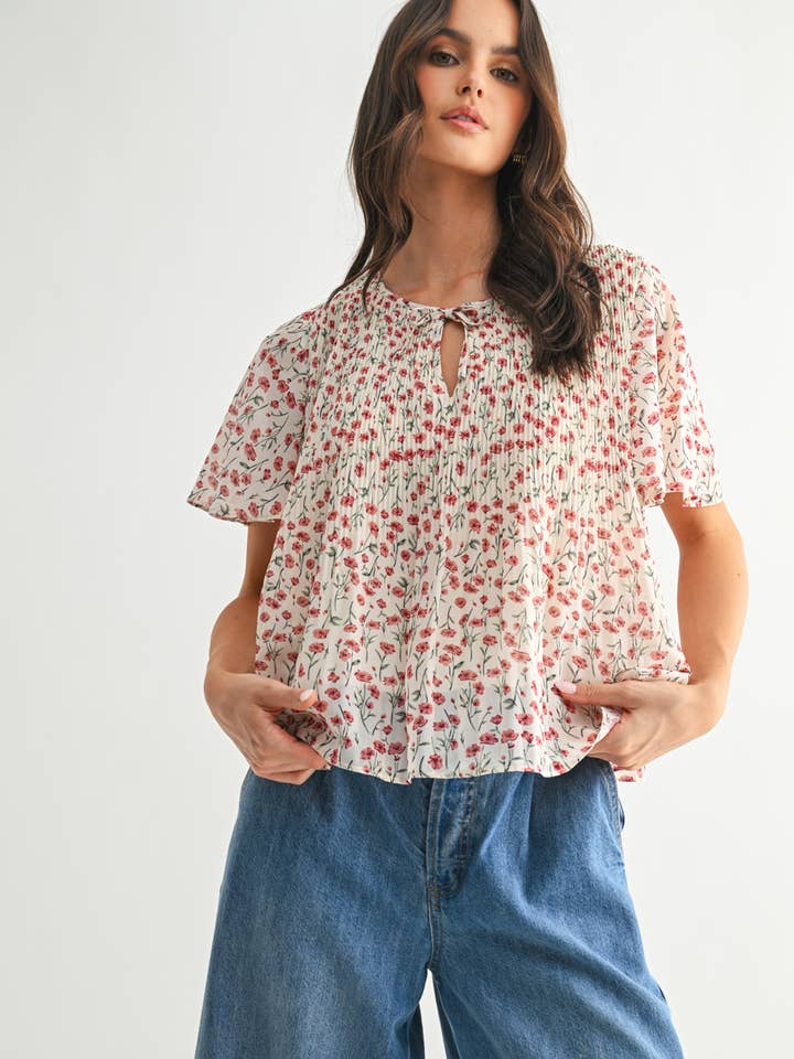 FLORAL PLEATED BLOUSE / WL25-11234 for wholesale by Wishlist Apparel