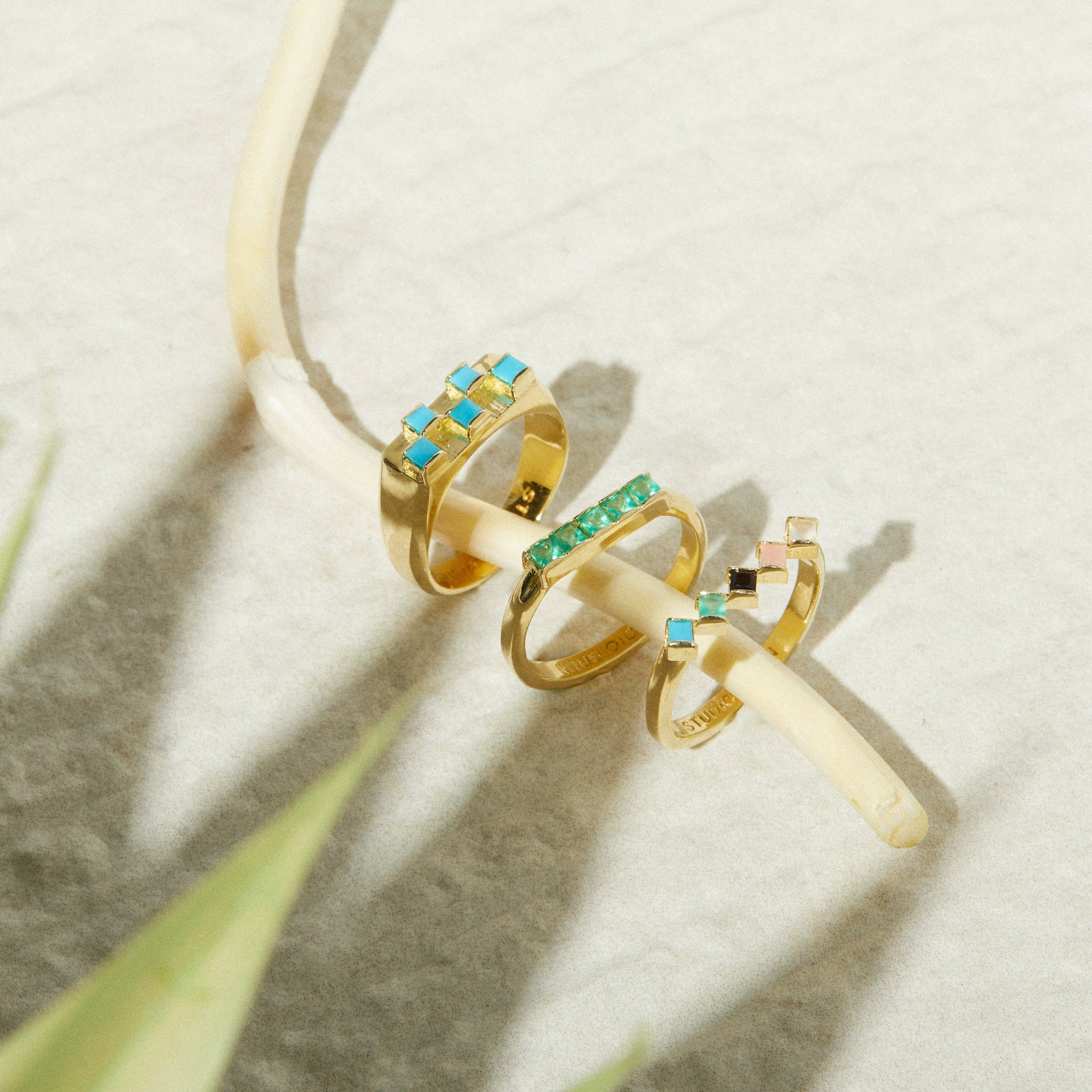 Studio Grun - Wholesale Multi-Stone Ring - Cobble Ring in Rainbow/Gold2