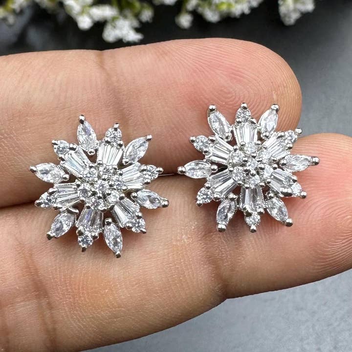 American Diamond Floral Cubic Zirconia Stud Earrings for wholesale by Vastrabhushan