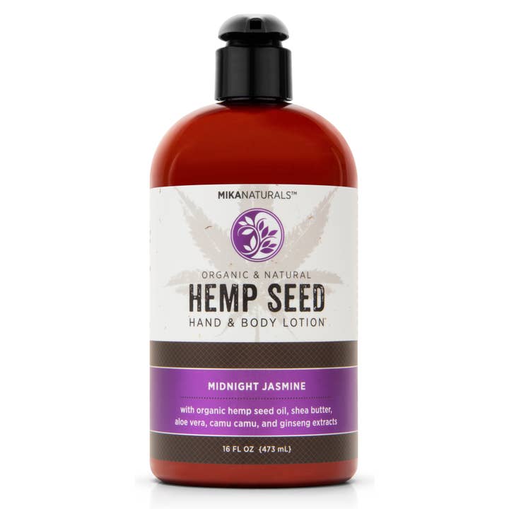 Midnight Jasmine Hemp Seed Hand & Body Lotion (16 fl oz) for wholesale by Mika Naturals