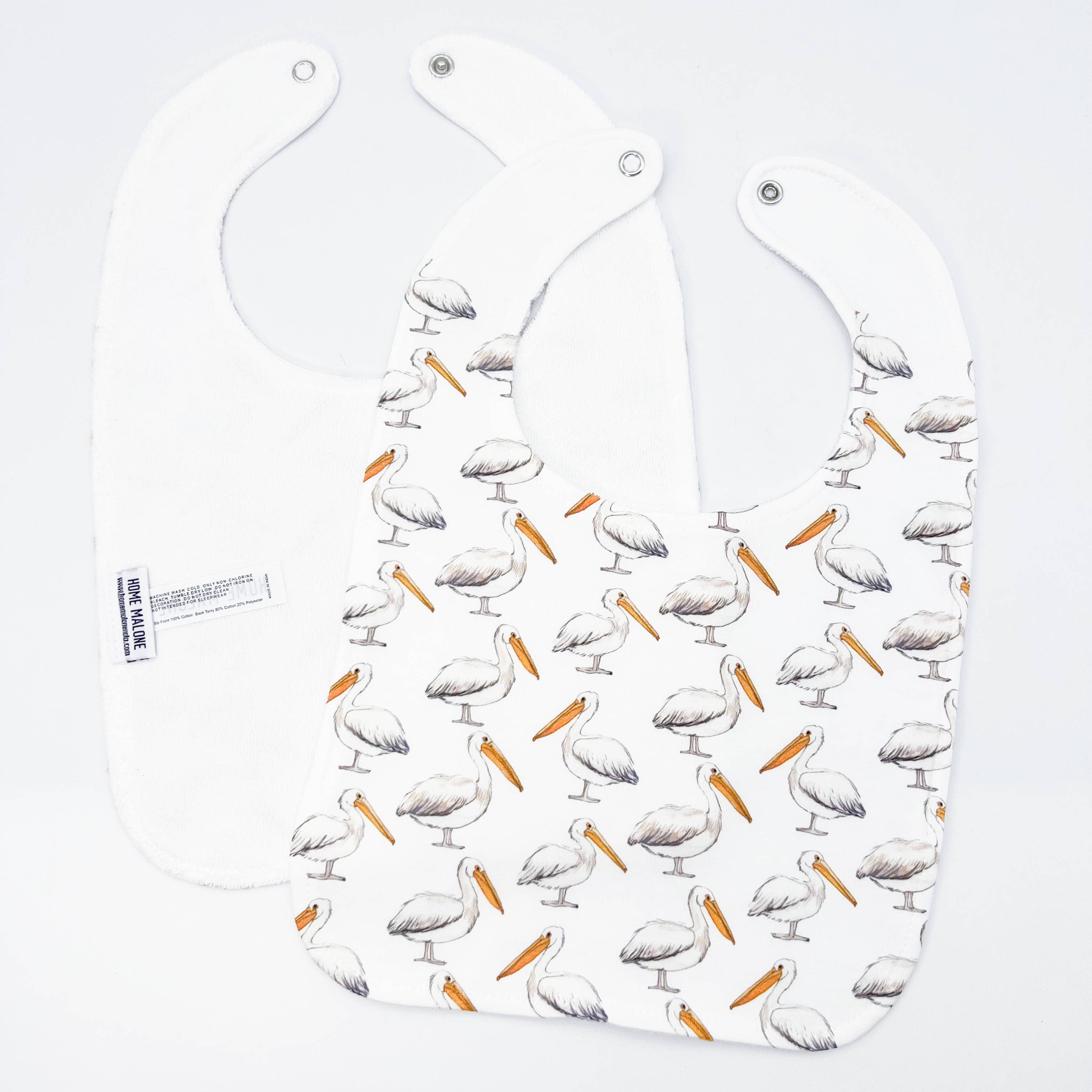 Home Malone - Wholesale Bib - Baby - Pelican On White Baby Bib1