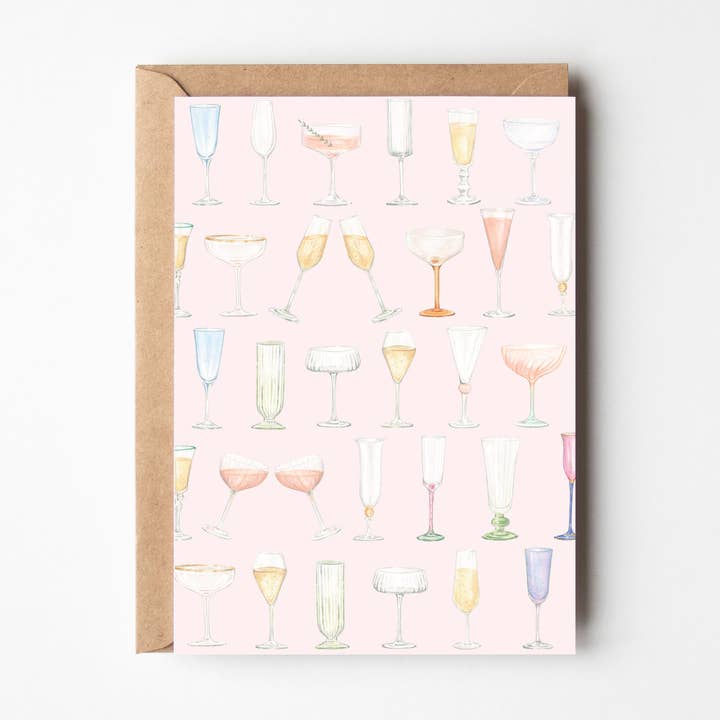 Champagne Glasses, A6 celebration, engagement, wedding card for wholesale by By Antonia Illustration