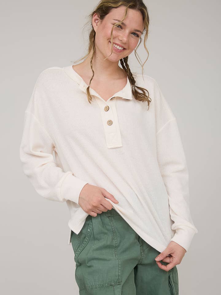 Blu Pepper - Wholesale Knit Top - Women's - RIBBED HENLEY LONG SLEEVE KNIT TOP2