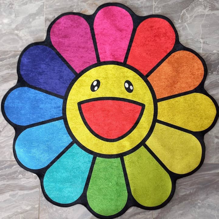 Tapis coloré en forme de fleur souriante - Sneaker Room SNK027 pour la vente par Galata Traders