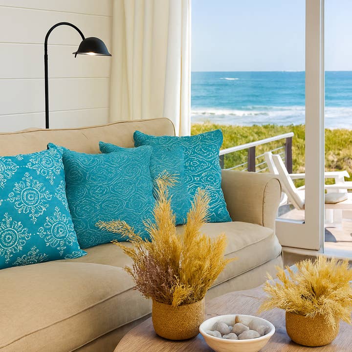 Housse de coussin en coton - turquoise 16" ou 20" pour la vente par Asia West