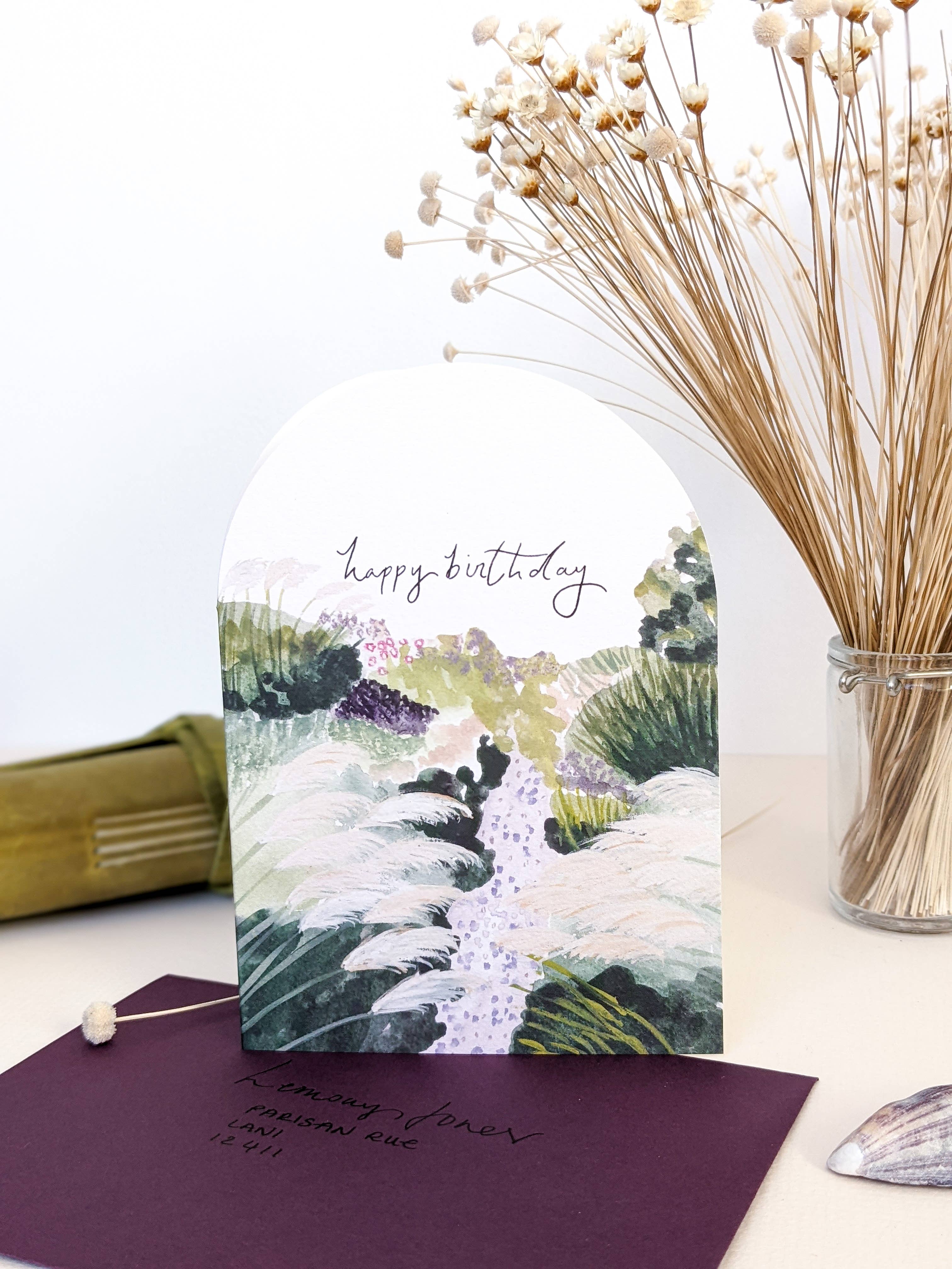 The Hidden Pearl Studio - Wholesale Birthday Card - 'Happy Birthday' Pampas Garden Birthday Card1