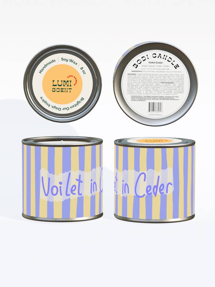 Tin Krukke Sojavokslys | Viol i Cedertræ | Blomstertræ for engroshandel hos Bodi Candle