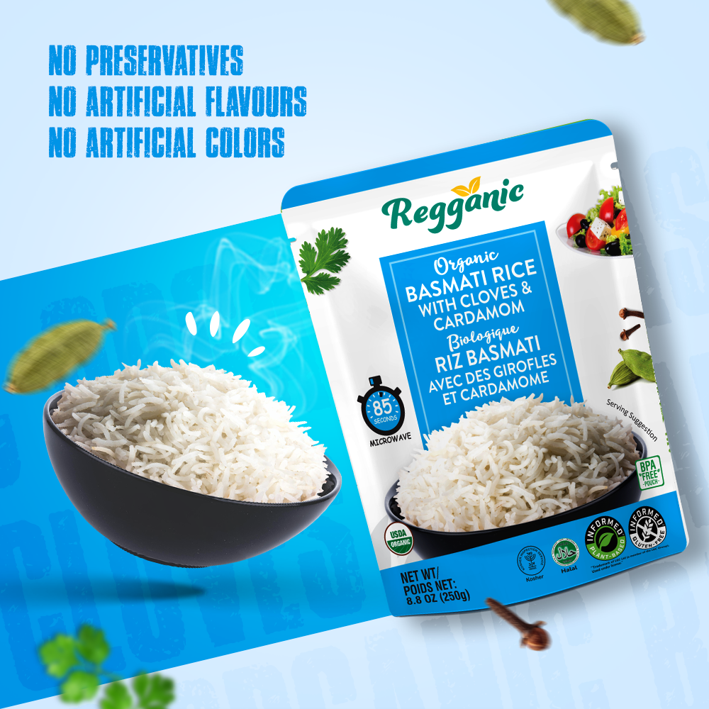 Regal Kitchen Foods - Wholesale Rice - Regganic Basmati Rice with Cloves&Cardamom- 8.8oz5