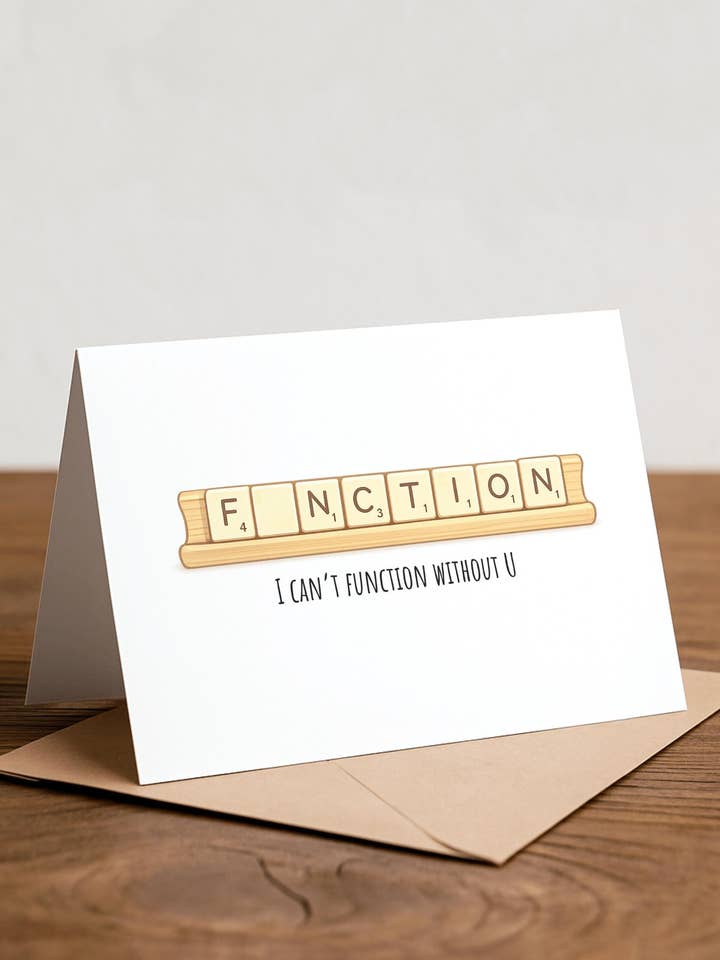 Tarjeta de felicitación del Día de San Valentín con juego de palabras de Scrabble para venta al por mayor de Chewy Lemon Studio