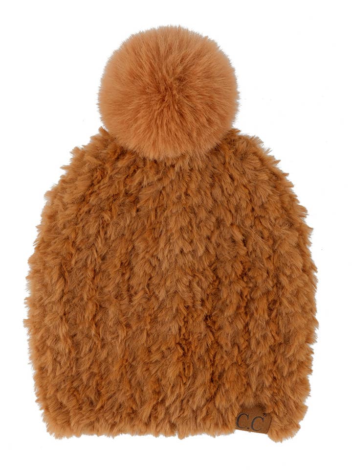 Snuggly Soft Pom Pom Beanie - Brown for wholesale by Funky Junque
