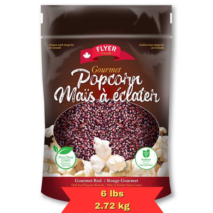 Flyer Foods Inc - Wholesale Popcorn Kernels - Gourmet Red Hulless Popcorn Kernels - 6 lbs