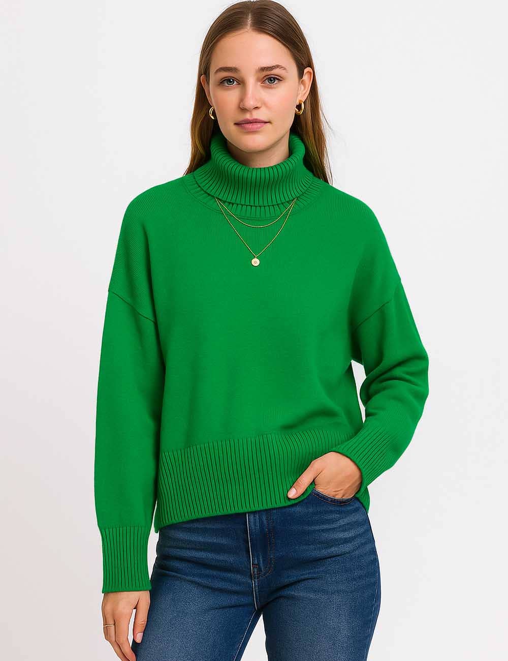 Sweetkama - Venta al por mayor Jersey de punto - Mujer - Suéter de punto para mujer con cuello alto y color sólido 560526