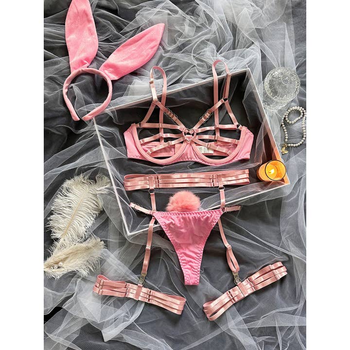Sweetkama – Lingerie - Mulher por atacado – Conjunto de Lingerie Picante com Sutiã Aberto e Fantasia de Coelhinha Suja para Senhoras SKLG40513