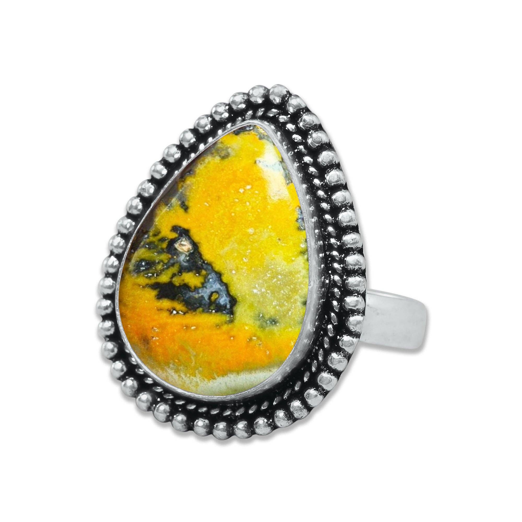 Handmade Jewels - Wholesale Cocktail/Statement Ring - Bumblebee Jasper Rings – Handmade, Silver-Plated, Designer  (Made to Order)7