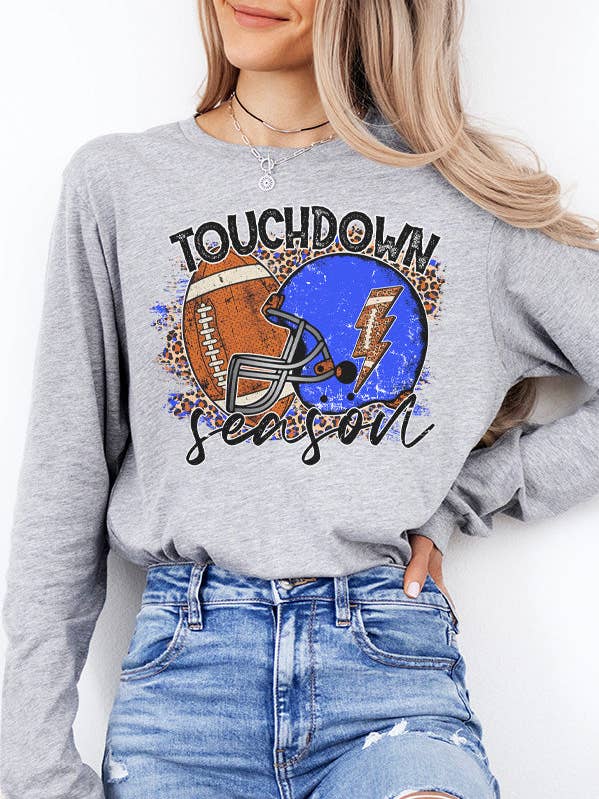Game Day Football Blue Touchdown Season à manches longues 223225 pour la vente par Cali Boutique Wholesale