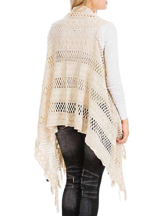 Cap Zone – Colete - Mulher por atacado – Cabo Crochet malha franja guarnição Cardigan Long Vest4