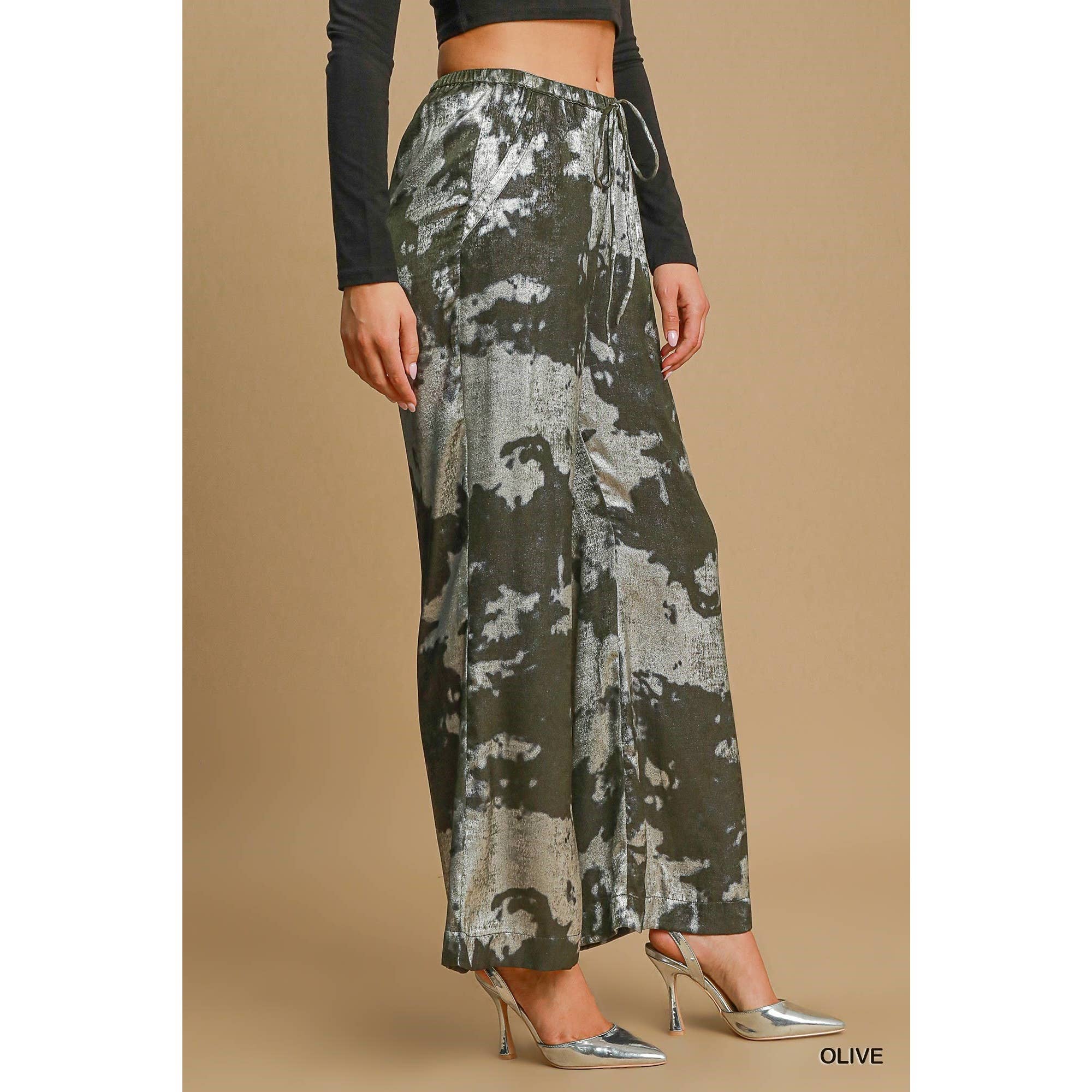 BNS - Wholesale Pants - Women's - Metallic Wide Leg Pants with Pockets n Drawstring6