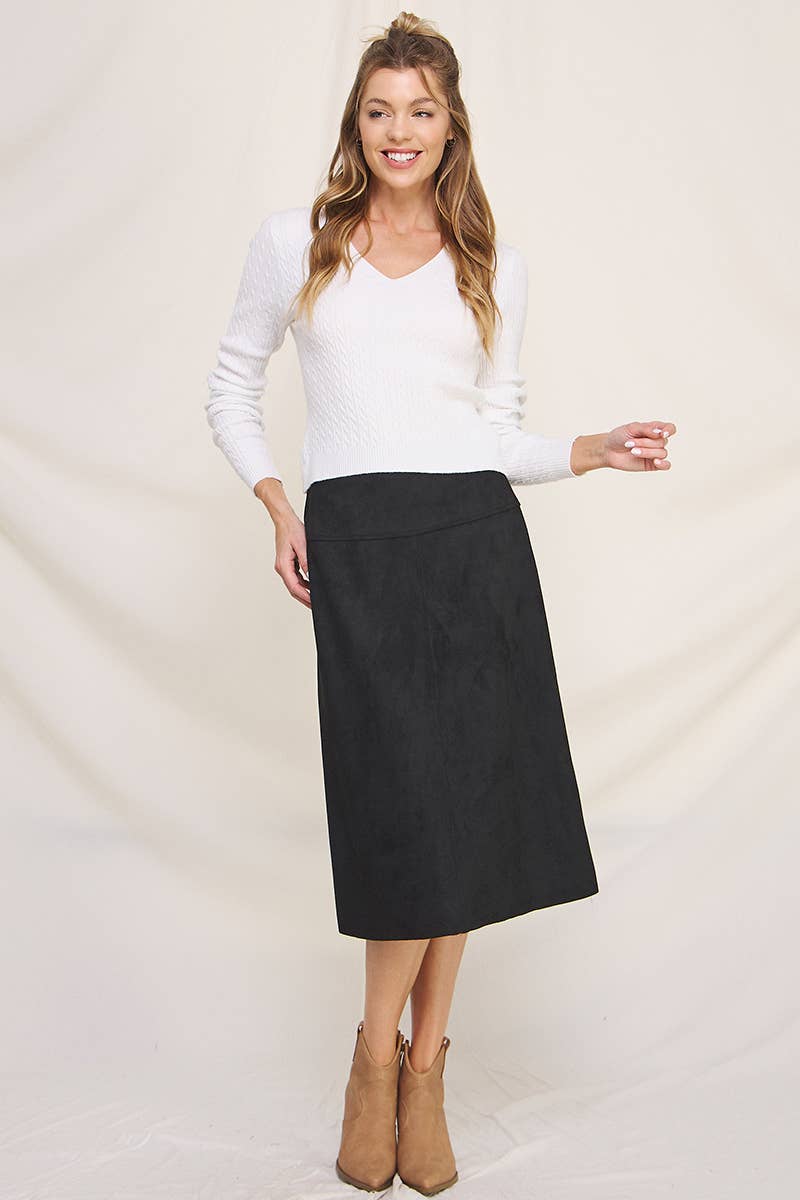 Allie Rose - Vente Jupe – femme - Jupe midi en microsuède souple3