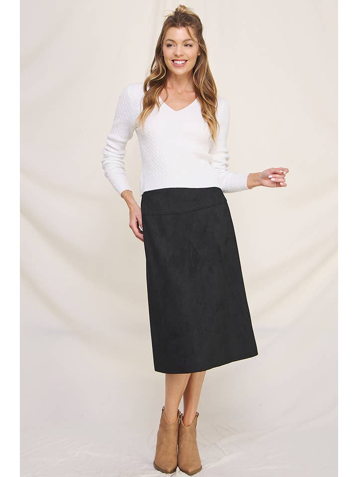 Allie Rose - Wholesale Skirt - Women's - Constructed Soft Microsuede Midi Skirt3