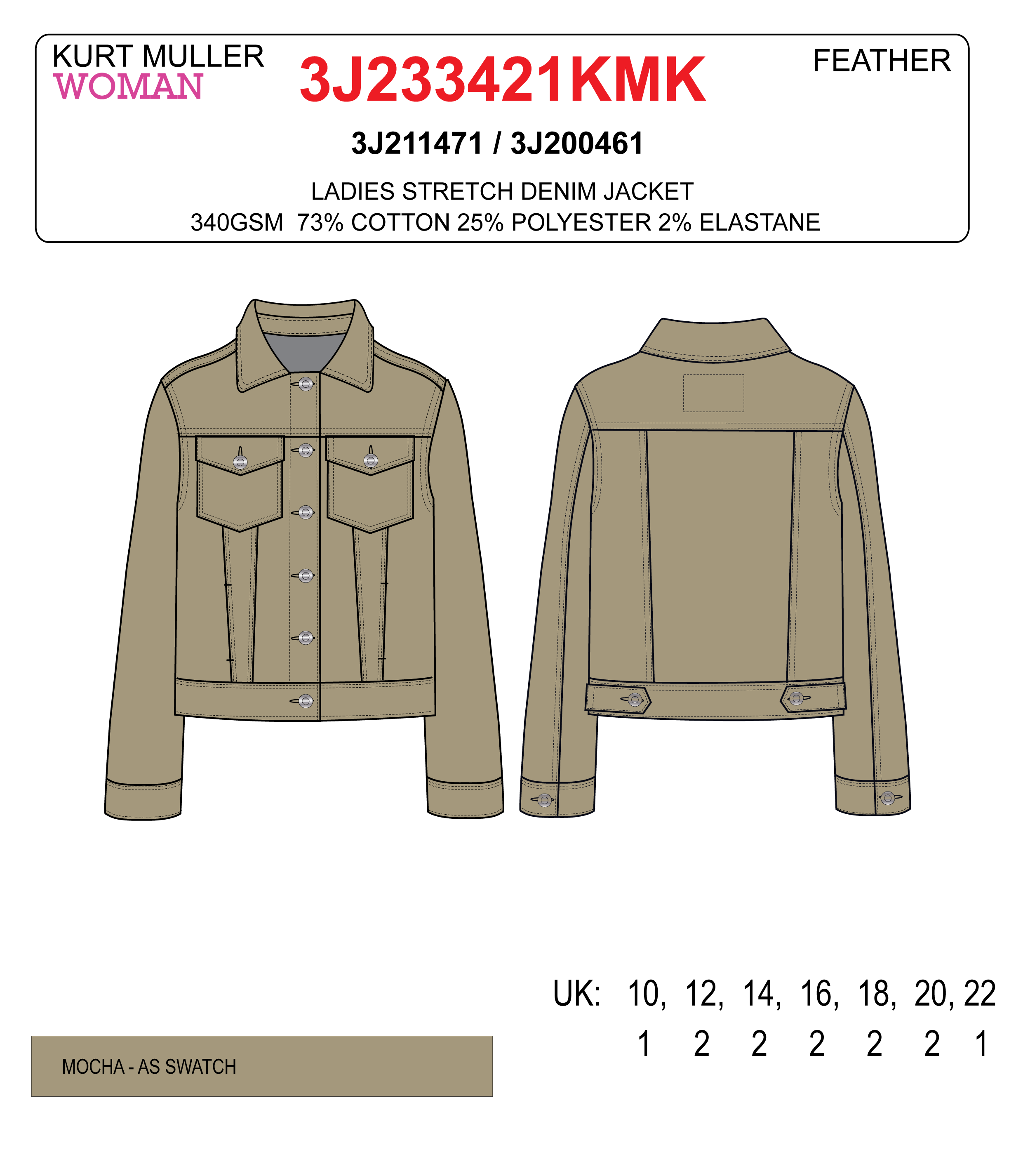 Kurt Muller – Casaco de ganga - Mulher por atacado – Casaco de Algodão com Elastano em Denim Castanho Claro Mocha Kurt Muller7