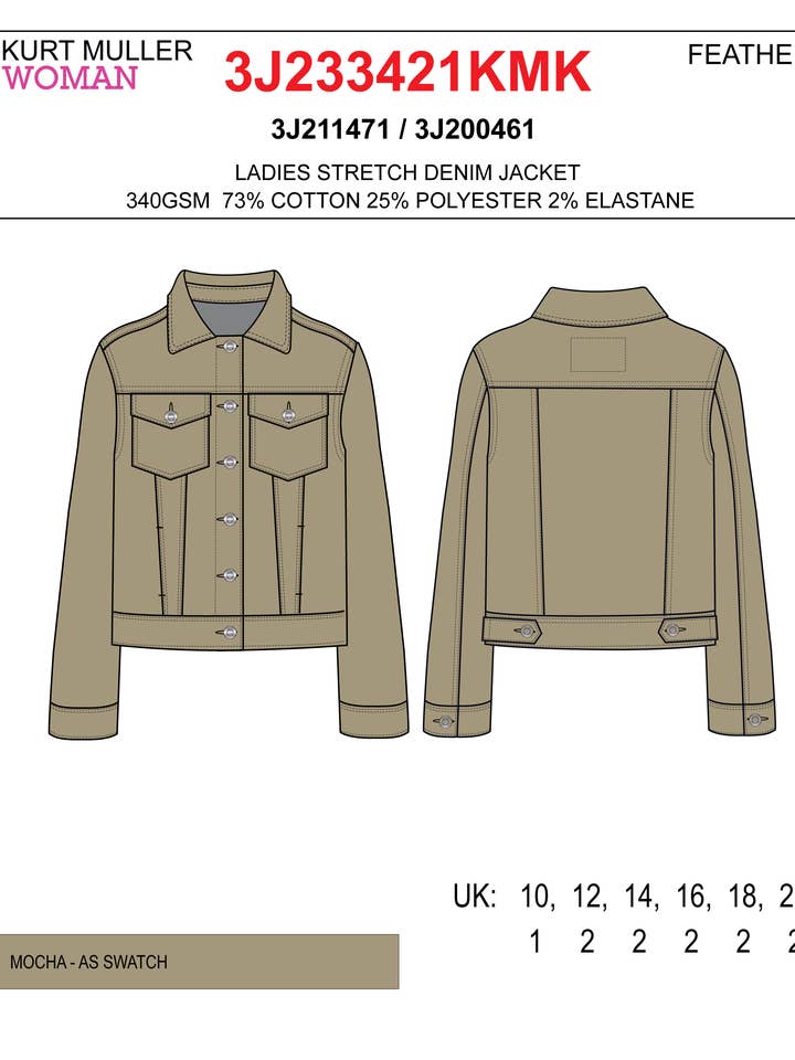 Kurt Muller – Engroshandel Denimjakke - Dame – Kurt Muller Lys Mocca Brun Denim Bomuldsstrækjakke7