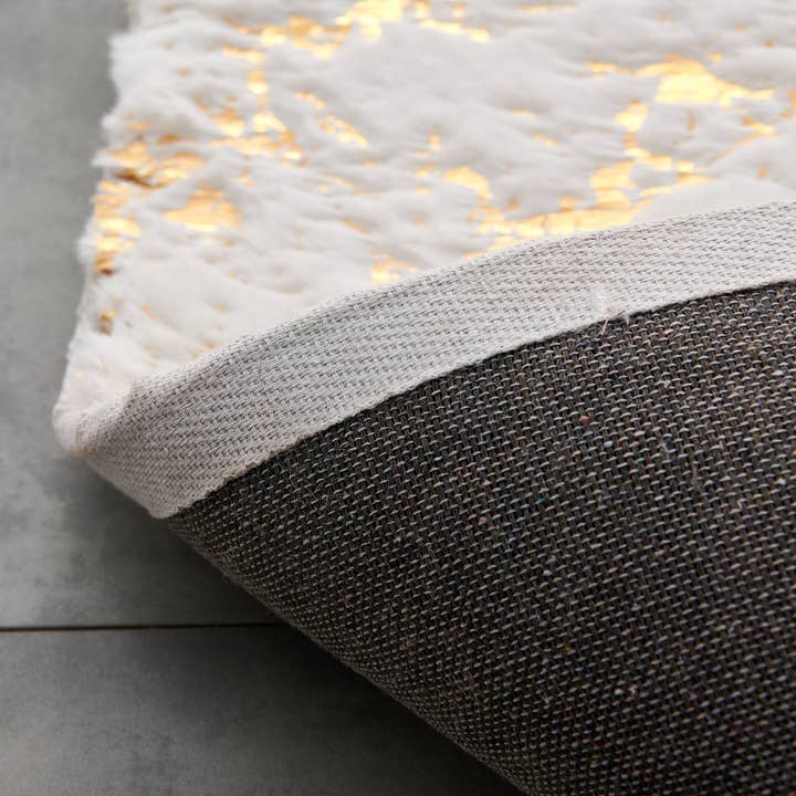 Amazing Rugs - Wholesale Area Rug - Lily White Abstract Gold-Gilded Chinchilla Faux Fur Rug