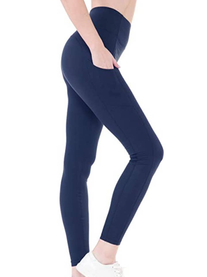 Athletic Pocket -Navy Women's Fitness Leggings for wholesale by LeggingGirl.com