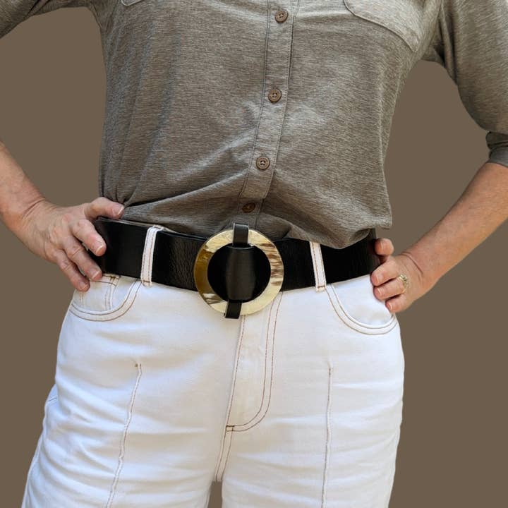 Handcrafted Black Leather Belt with Horn Buckle for wholesale by Intertwined: Handmade for Good