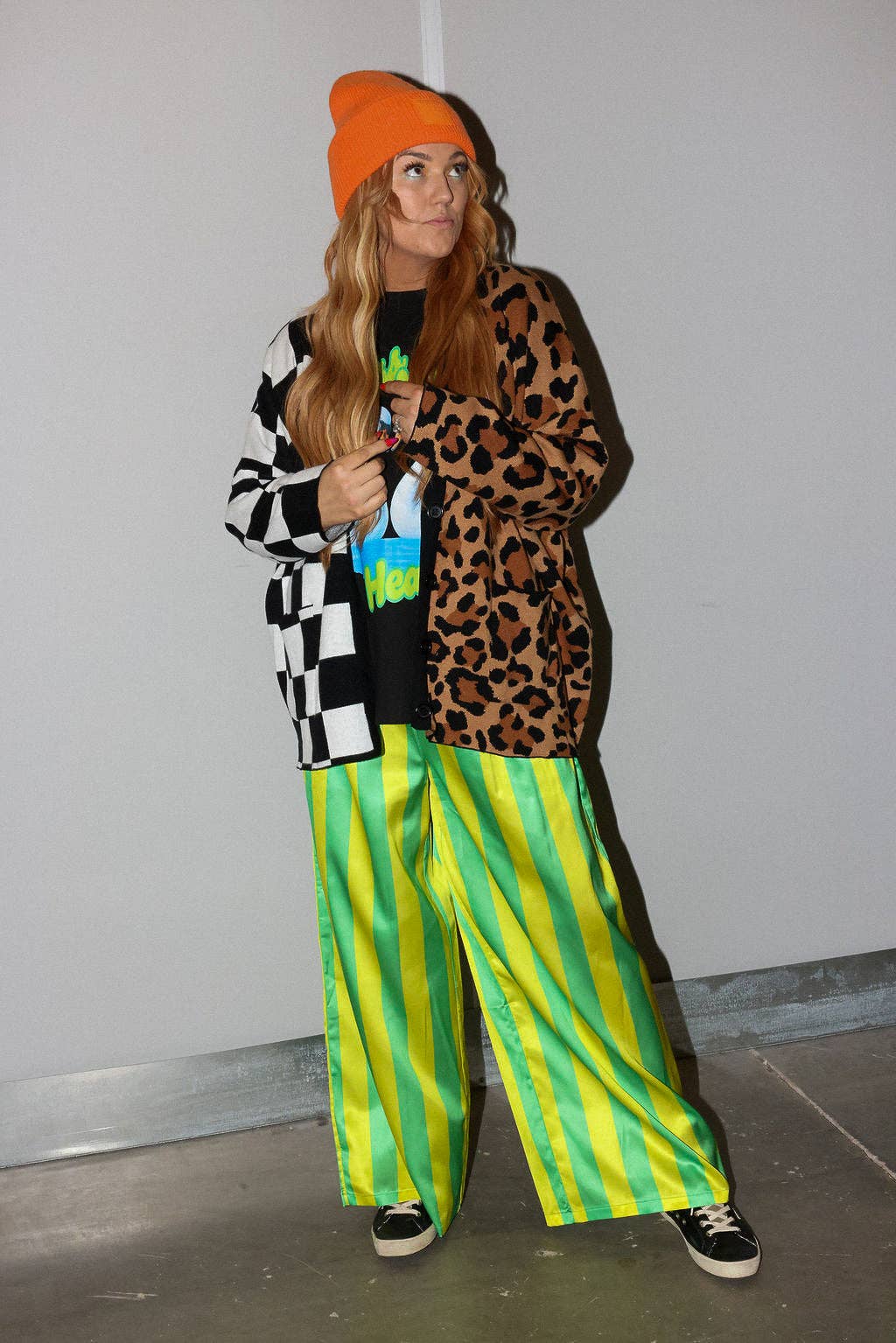 Burnt Toast - Wholesale Cardigan - Women's - Split Decision Checkered & Leopard Oversized Boxy Cardigan **RESTOCKED**5