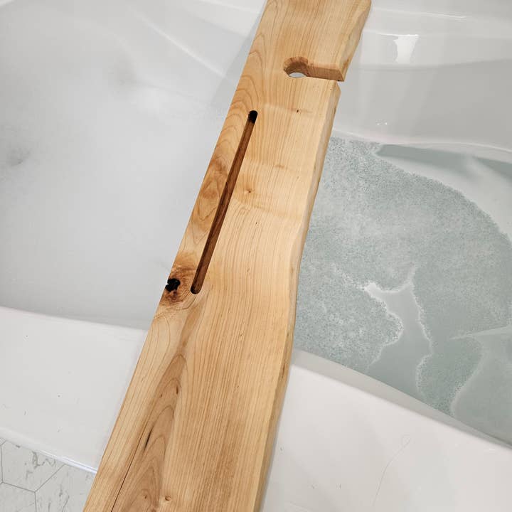 Kindling Re-Purposed Wood Products - Wholesale Bath Caddy - Live Edge Maple Wood Bath Tray For Bathtub Relaxation15