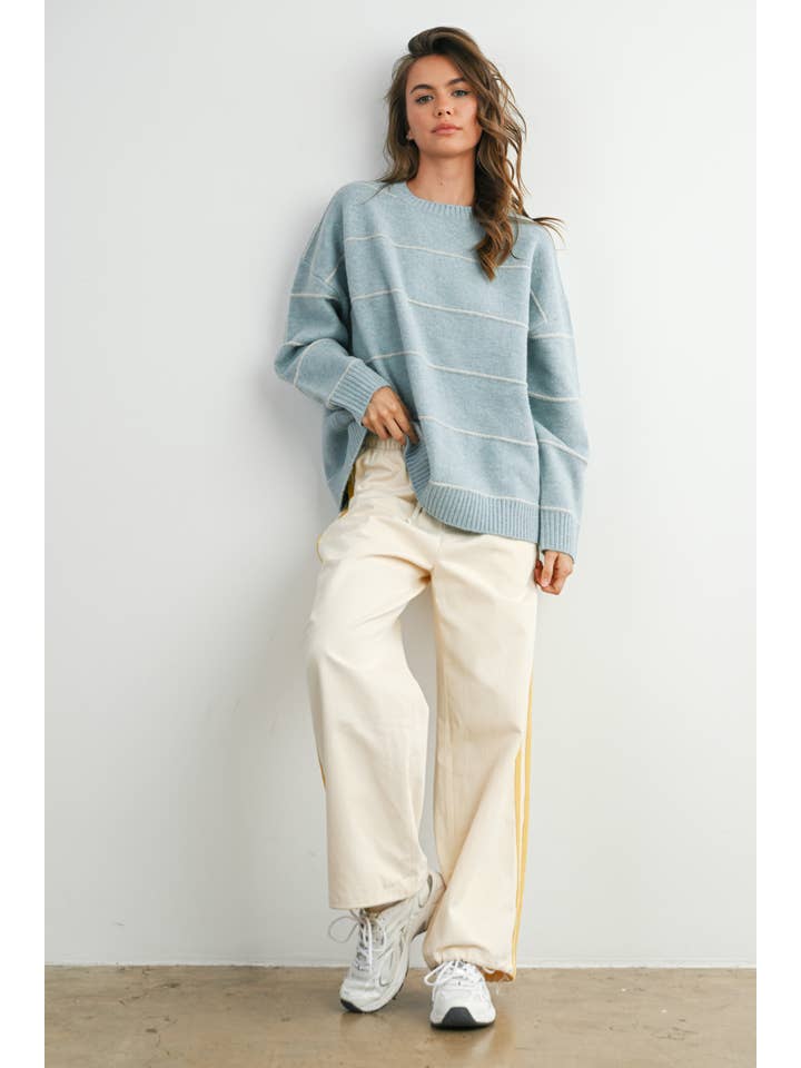 BUTTERMELON - Wholesale Knitted jumper – Women′s - Striped Pattern Drop Shoulder Sweater - BMW742111