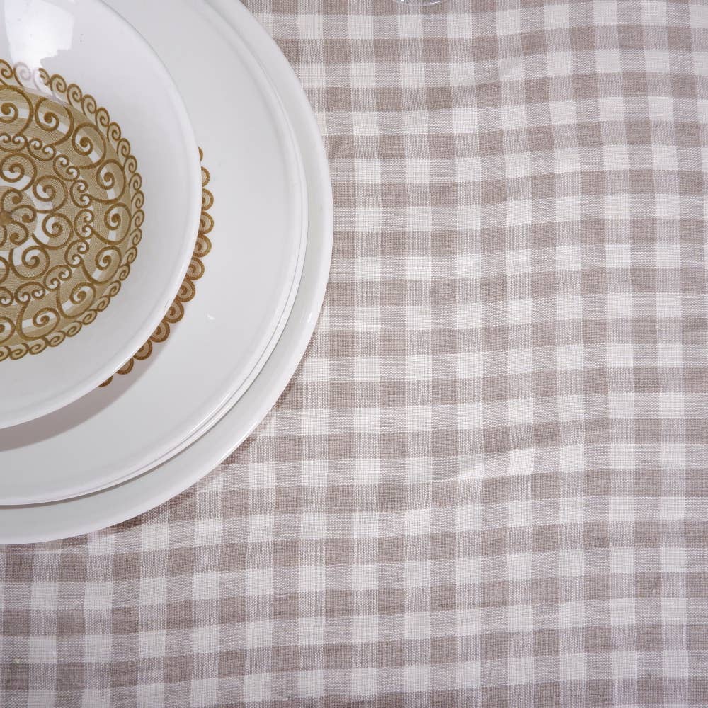 NorraVilla - Wholesale Tablecloth - Linen Tablecloth Classic Check Natur - Washed2