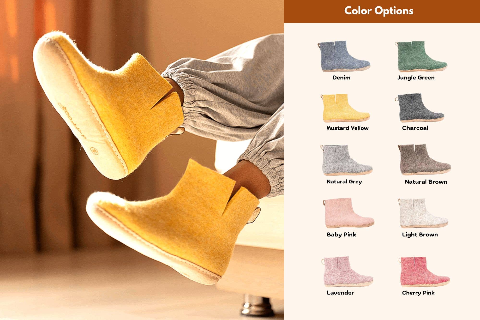 Woollyes Inc – wholesale Stövlar - Unisex – Inomhusstövlar med lädersula - Natural Brown15