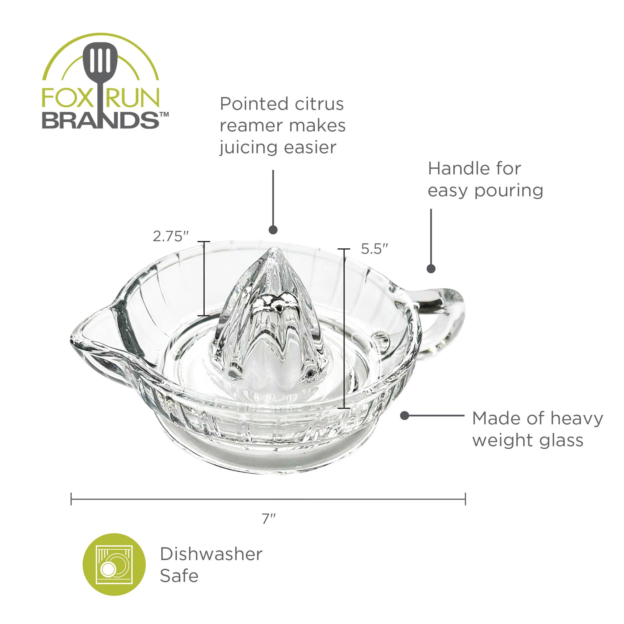 Fox Run Brands - Vente Presse-agrumes - Presse-agrumes manuel Fox Run en verre épais pour citrons, etc.4