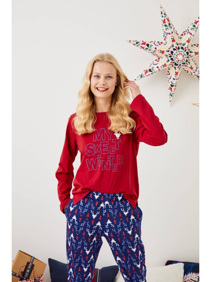 ENNA MODA – wholesale Sleepwear set – Women's – CHRISTMAS PATTERN DESIGN 100% COTTON O-NECK LONG PYJAMA SET6