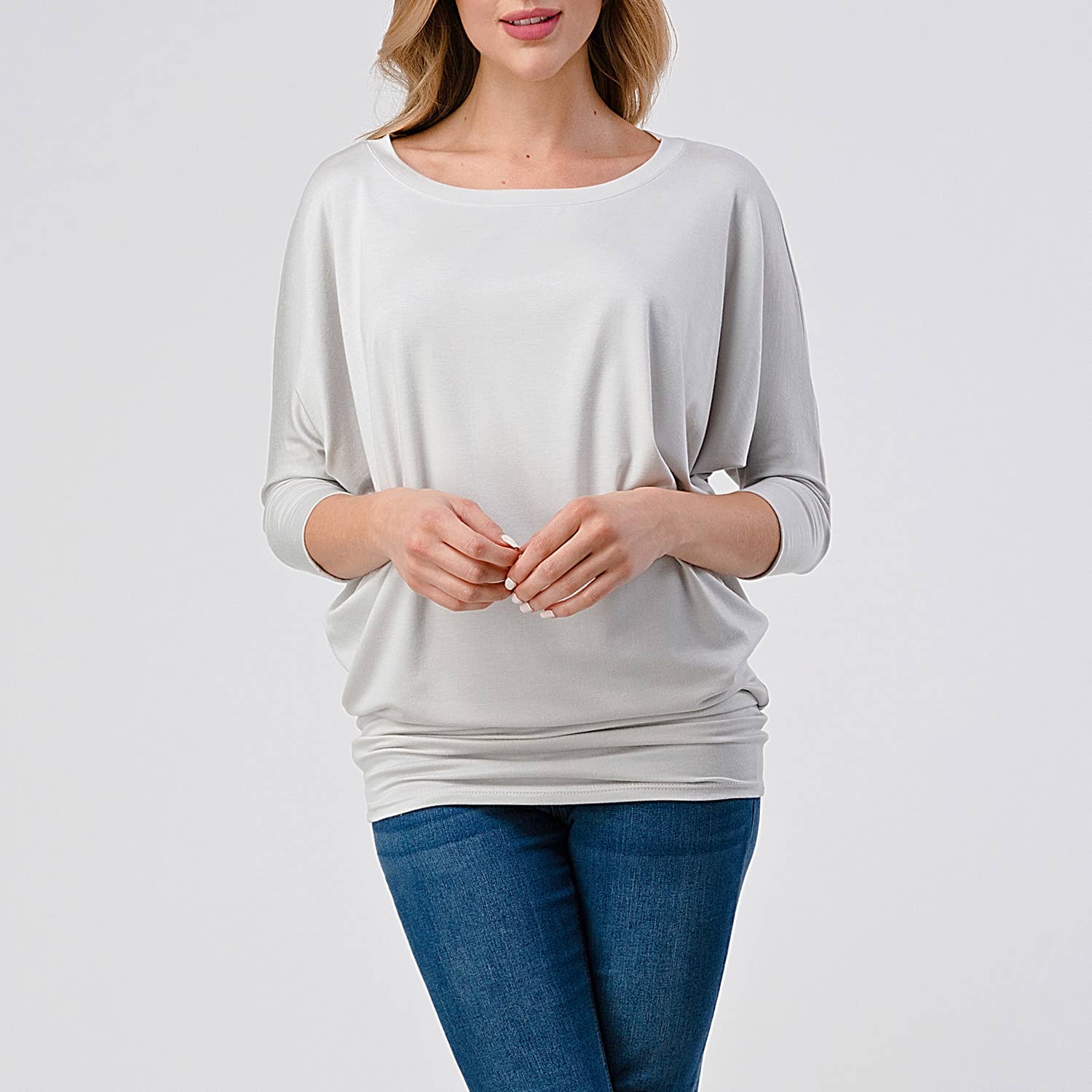 Heimious - Wholesale Knit Top - Women's - 3/4 Dolman Sleeve Round neck Modal Jersey  Top, 2503119