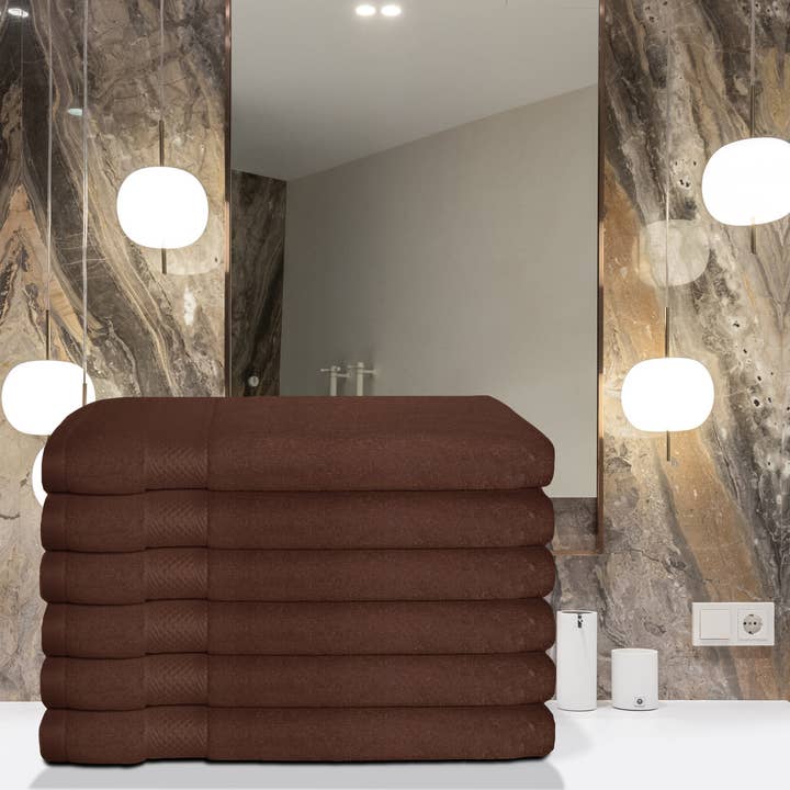 Cozablu Home Towels - Wholesale Hand towel - 6 Pack Luxury Hand Towels size16x26,100% Cotton Brown1
