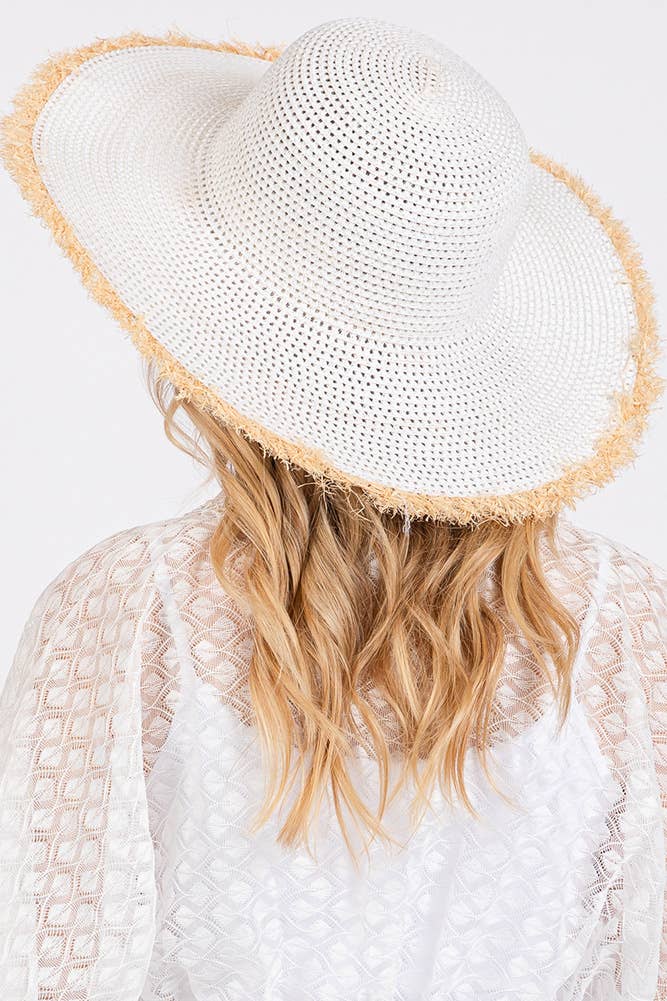 Hana - Vendita all'ingrosso Cappello di paglia - Donna - Cappello Estivo di Paglia a Tesa Larga Bicolore con Bordo Sfilacciato33