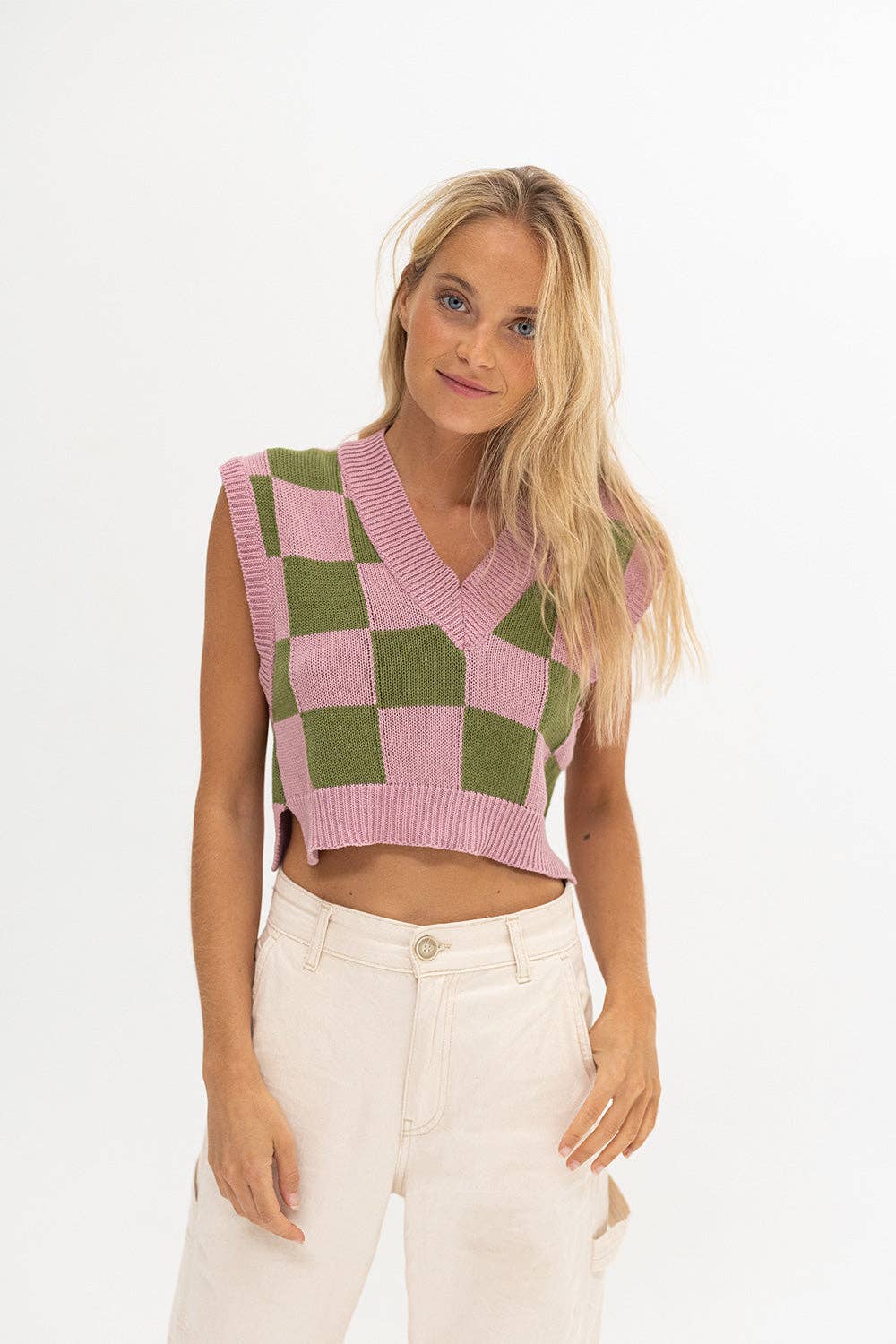 Tipi Tent - Vendita all'ingrosso Maglione smanicato - Donna - Gilet a quadretti verde4