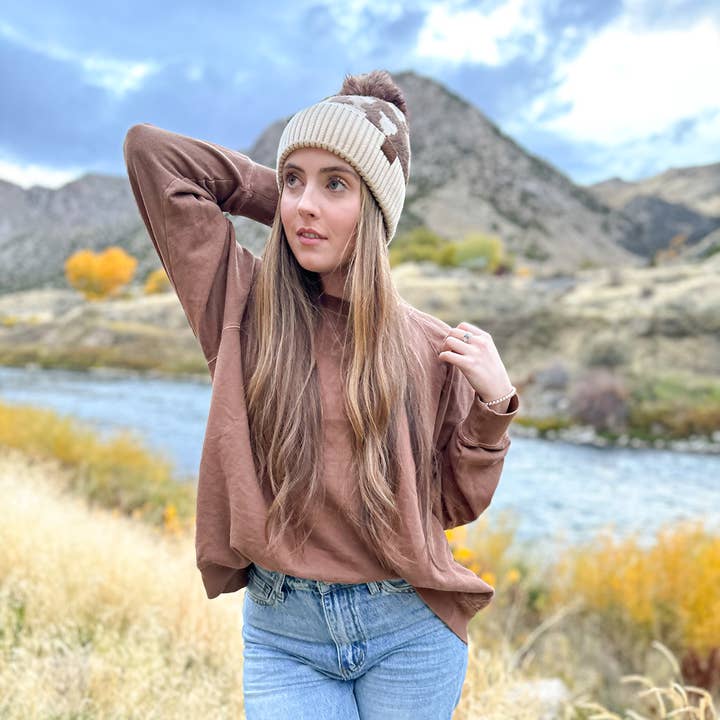 C.C Beanie - Wholesale Beanie - Women's - Abstract Camo Print Pom C.C Beanie HAT4005