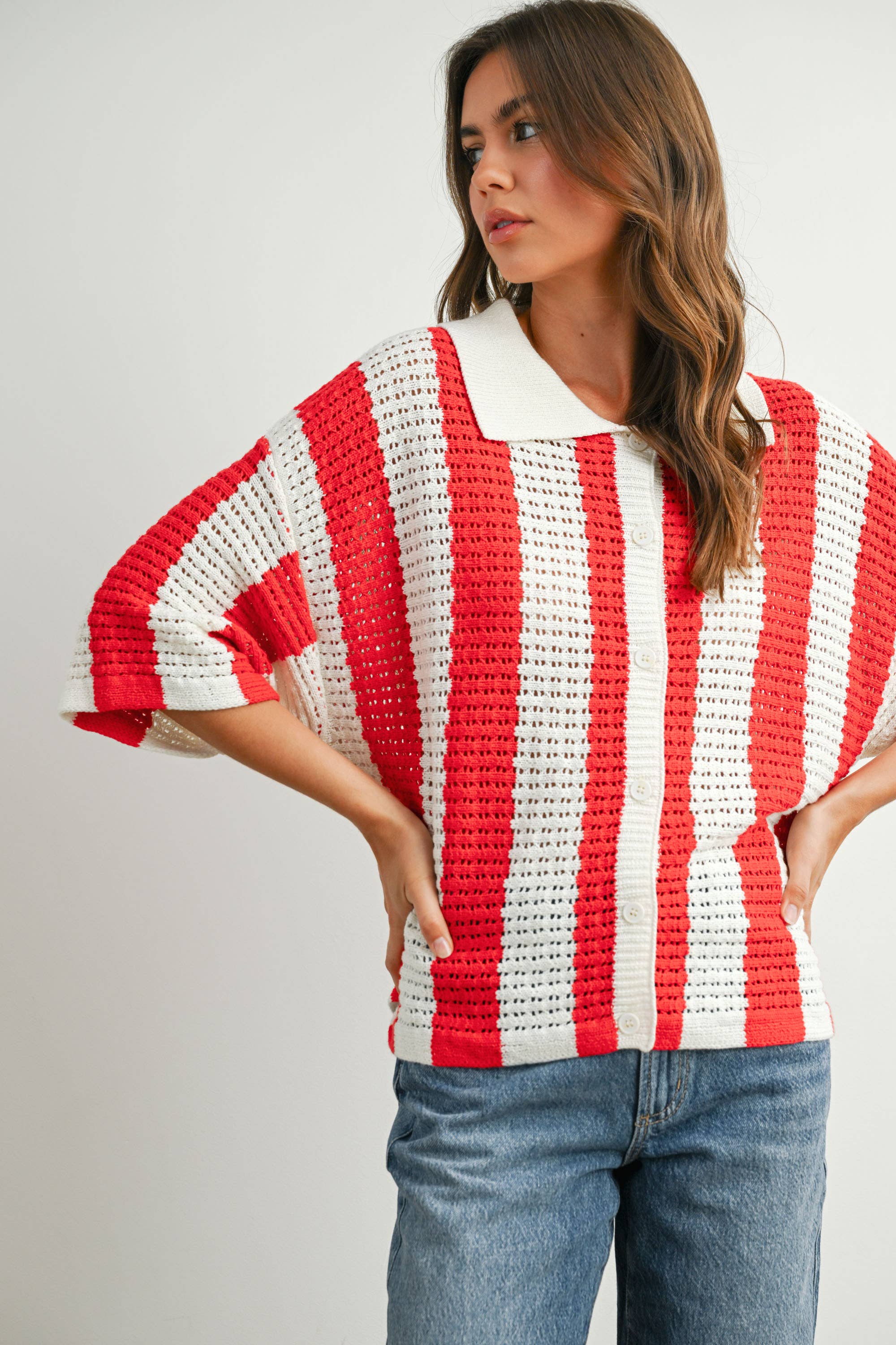 BUTTERMELON - Venta al por mayor Jersey de punto - Mujer - Jersey de Punto a Rayas con Botones - BMW774231