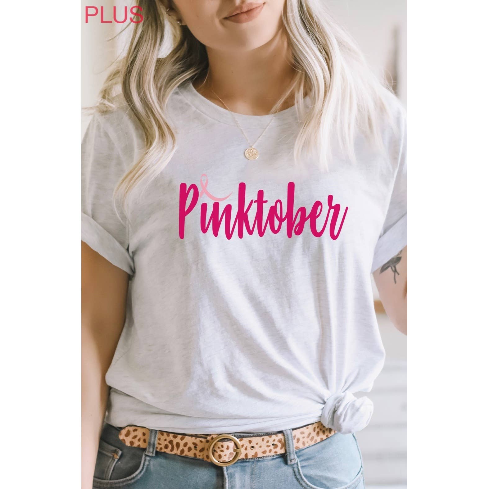 Kissed Apparel - Wholesale Screen Printed T-Shirt - Women's - Breast Cancer Awareness Pinktober PLUS Graphic Tee0
