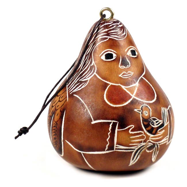 Sanyork Fair Trade - Wholesale Ornament - Gourd Angel Ornament Natural Shades Carved Calabash 3.5"0