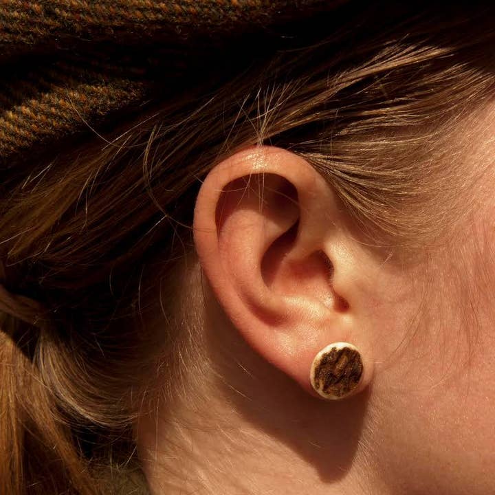 Stud upcycled antler earrings for wholesale by J Boult Designs