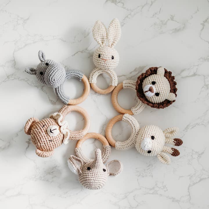 Baby Rattle, Crochet Baby Rattle, Animal Rattle for wholesale by Grow With Me Baby Co