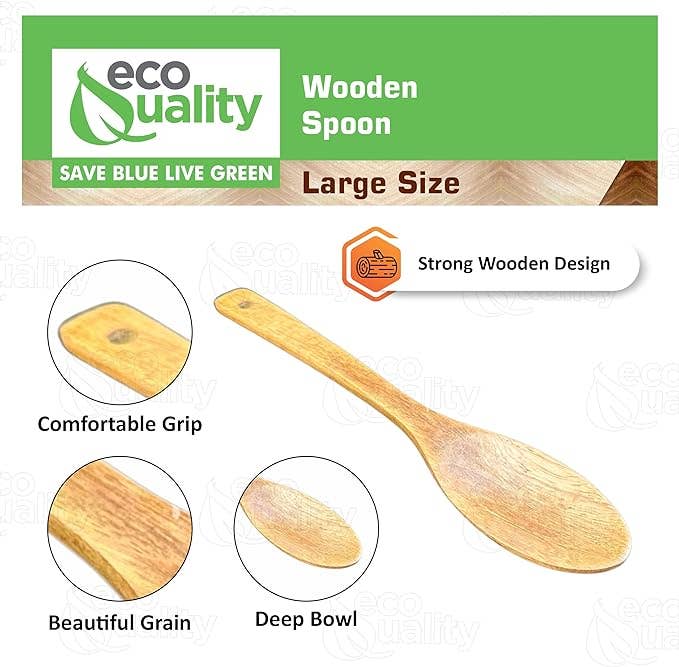 EcoQuality - Wholesale Kitchen Spoon - Large Solid Wooden Cooking Spoon for Stirring & Mixing2