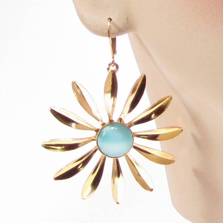 Vintage Flower Power guldörhängen med glasstenar för wholesale av SoHo Schmuckmanufaktur