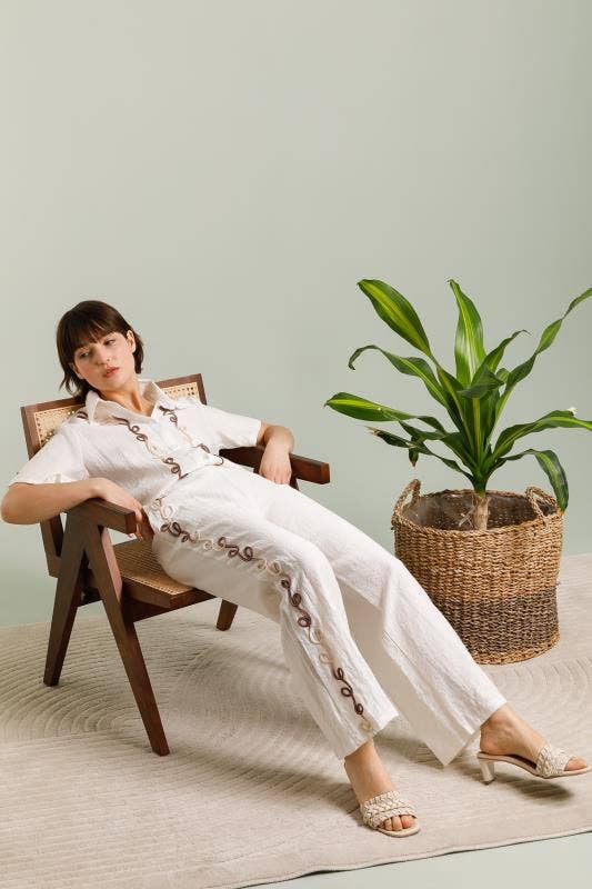 DIX-ONZE - Wholesale Pants - Women's - Embroidered Wide Pants