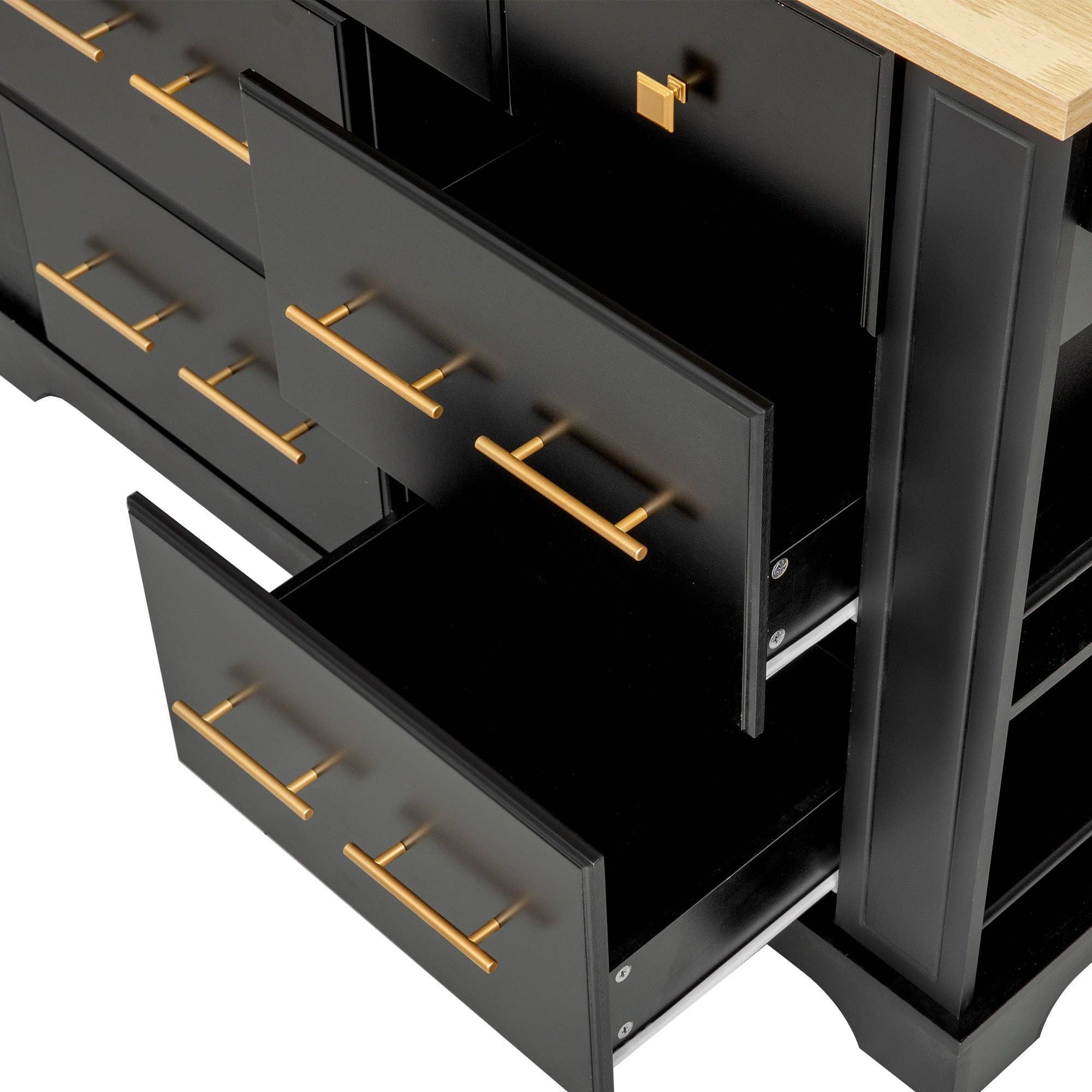 39F Inc. - Wholesale Kitchen Storage/Organizer - 51.2" Farmhouse Kitchen Island with 6 Drawers & Drop Leaf16